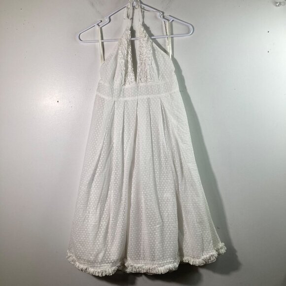 Womens J Crew Baby Doll Halter Top Dress Swiss Dot Lined White 8 Ruffle Hem - Picture 1 of 8